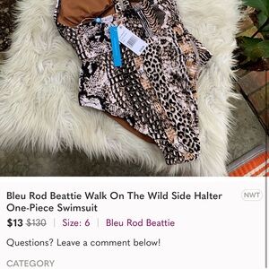 Bleu Rod Beattie Walk On The Wild Side Halter One-Piece Swimsuit